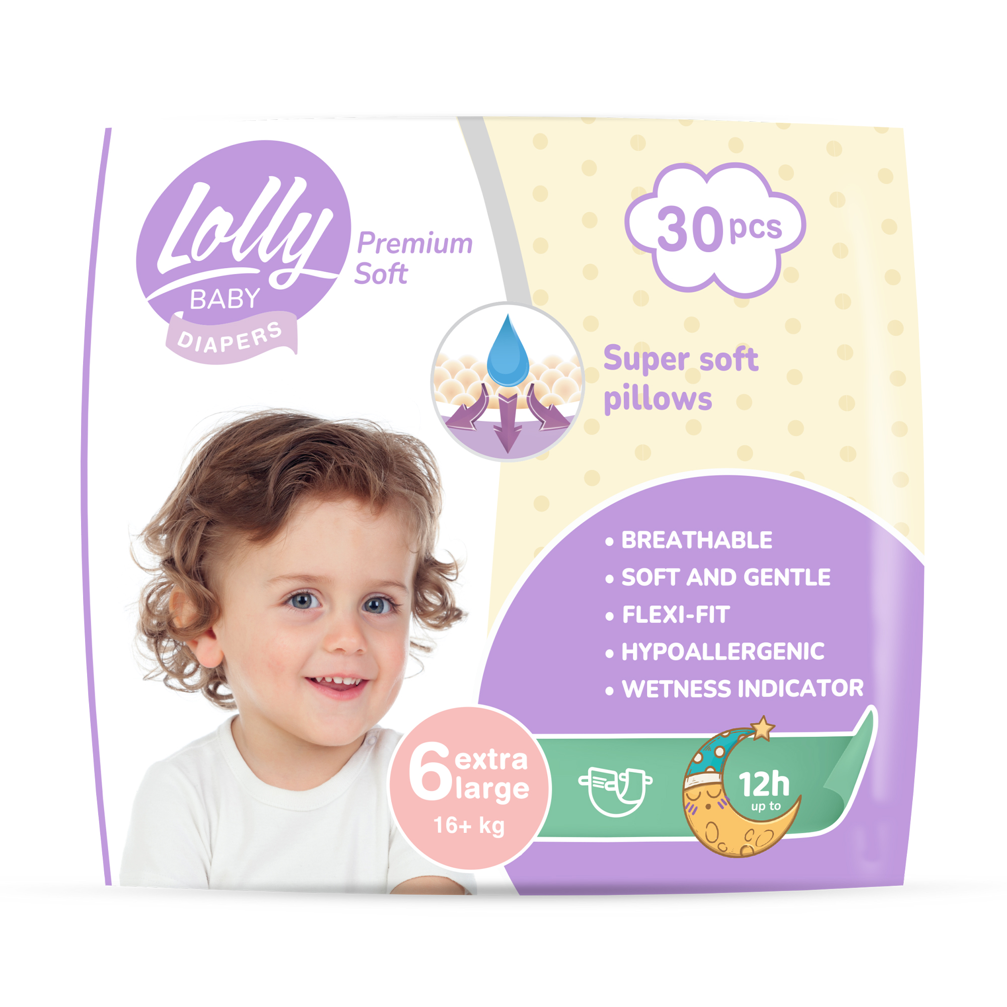 Підгузки Lolly Premium Soft Extra Large розмір 6 (16+ кг), 30 шт